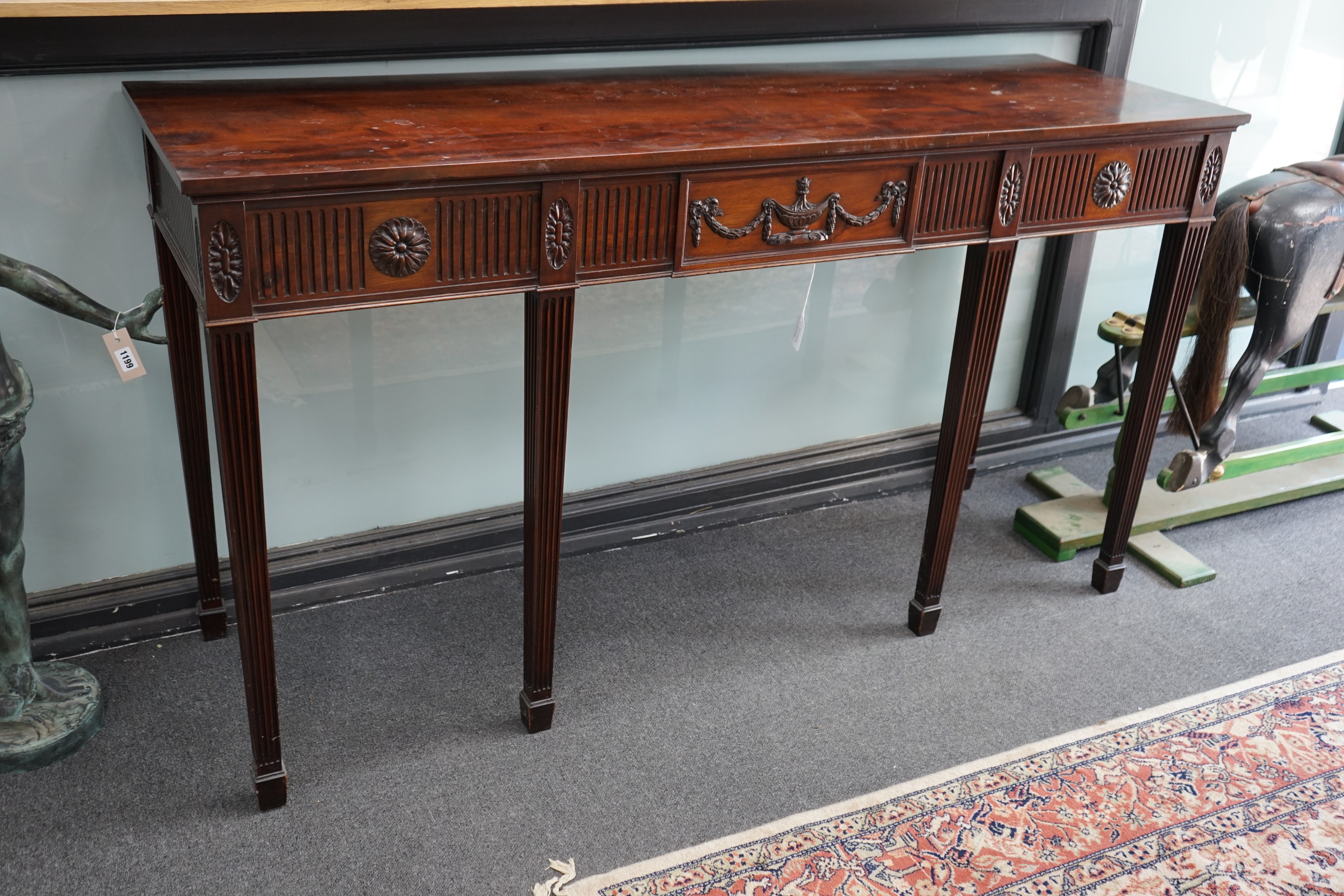 An Adam design mahogany console table, width 168cm, depth 54cm, height 93cm